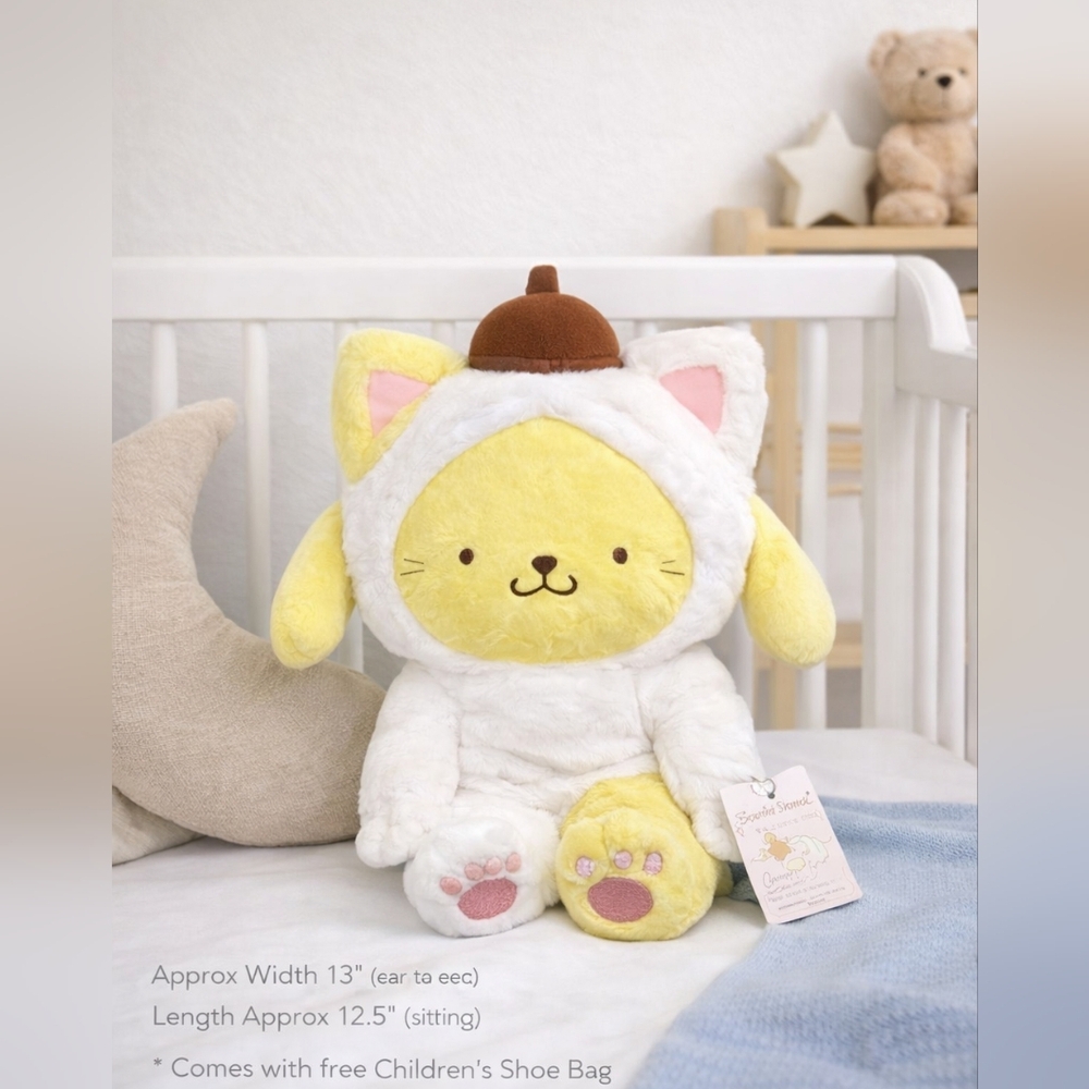 Sanrio Pompompurin Plushie 13” NWT Cat Costume Stuffed Animal Kawaii Collector - Picture 4 of 10